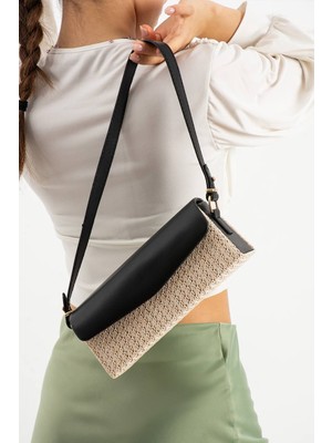 Hasır Detaylı Baget El ve Omuz Çantası