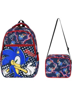 Ilkokul Çantası Sonic 2'li Set 40*30 cm Beslenme Çantası Ortopedik Sırt Çantası Erkek Çocuk