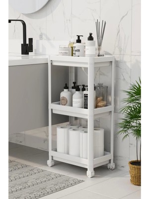 3 Katlı Banyo Raf Ünitesi (Peggy) Beyaz Banyo Düzenleyici Şampuanlık Havluluk Dolap(Beyaz)