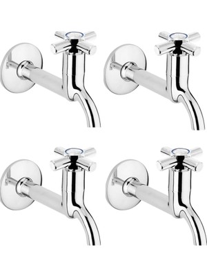 4lü Artı Aç Kapa 4 Kollu Krom Çevirveli Musluk Duvardan Tek Girişli