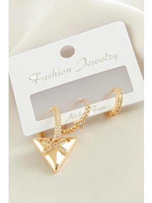 3 Adet Üçgenzirkon Taşlı Küpe