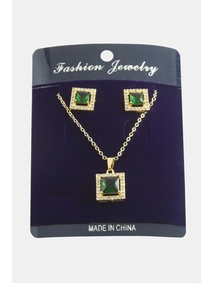 Kare Zirkon Taşlı Set Kolye