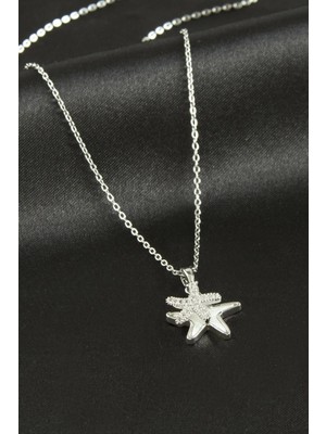 Yıldız Zirkon Taşlı Sedef Lüks Çelik Kolye