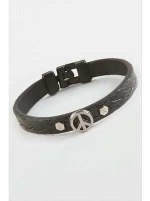 Barış Işareti Kaliteli Suni Deri Bileklik
