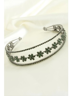 Çiçek Lüks Taşlı Gelin Tacı