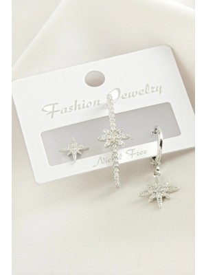 3 Adet Yıldız Zirkon Taşlı Küpe