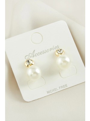 Yuvarlak Inci Taşlı Küpe