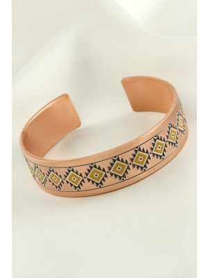 Zikzak Desenli Kalın Bakır Kelepçe Bileklik