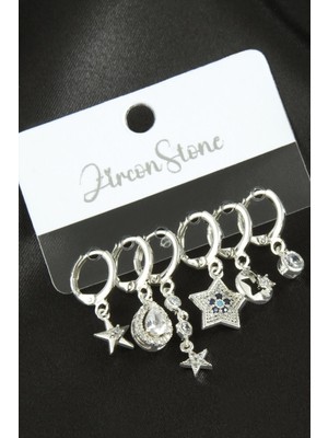 6 Adet Yıldız Zirkon Taşlı Küpe