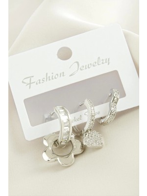 3 Adet Çiçek Zirkon Taşlı Küpe