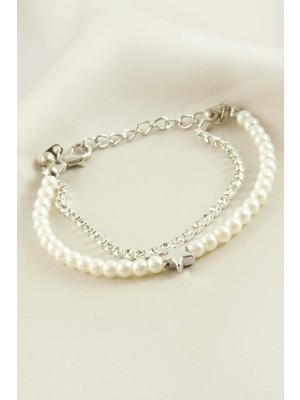 Yıldız Şerit Taşlı Inci Bileklik