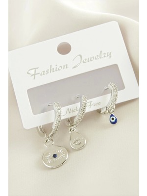 3 Adet Göz Zirkon Taşlı Küpe