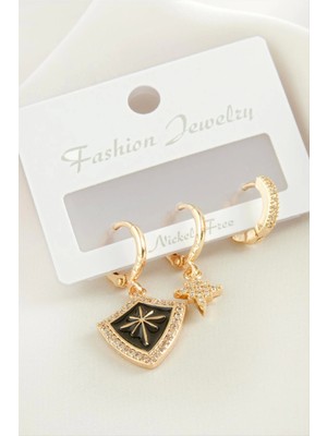 3 Adet Yıldız Zirkon Taşlı Küpe