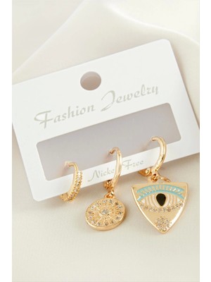 3 Adet Göz Zirkon Taşlı Küpe