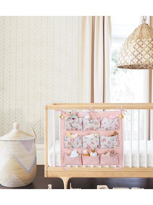 Baby 9 Cepli Bağlamalı Beşik Kenarı Düzenleyici (Pembe)