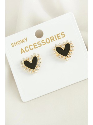 Kalp Sedef Taşlı Metal Küpe