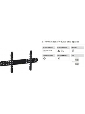 Vontech Vt 100S Tv Askı Aparatı 42-100 Inç Sabit 10X90 cm