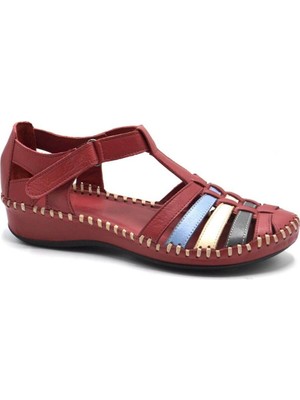 Kadın Comfort Deri Sandalet Bordo 23033319Y