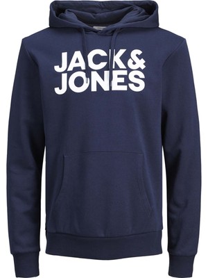 Jack & Jones Hood Corp Logo Erkek Lacivert Kapüşonlu Sweatshirt