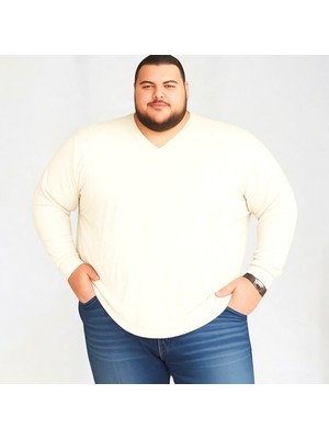 Sngl Erkek Büyük Beden Oversize Uzun Kollu V Yaka T-Shirt 3xl 4xl 5xl 6xl 7xl 8xl 9xl