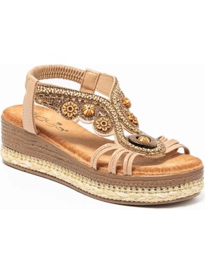 Guja 25Y171 36/41 Kadın Dolgu Jüt Taban Taşlı Sandalet, Dar Kalıp 1 Numara Büyük Tercih Ediniz