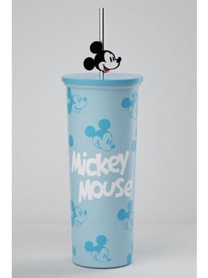 Miniso Disney Mickey Mouse Lisanslı Paslanmaz Çelik Su Kabı 800 ML - Pipetli Kapaklı Mavi Matara