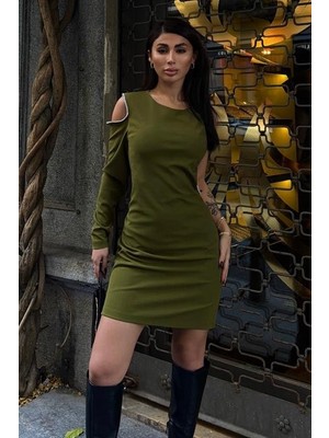 Gökyüzü Moda Adore Tek Kol Taş Detay Elbise 2684-8