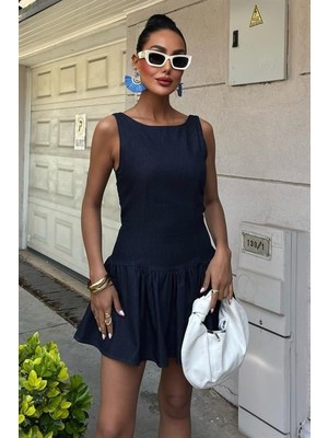 Gökyüzü Moda Balon Etekli Tensel Mini Elbise 2887