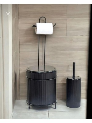 Lüks Banyo Mutfak Çöp Kovası Metal Standlı Tuvalet Wc Kağıtlık ve Fırça Seti