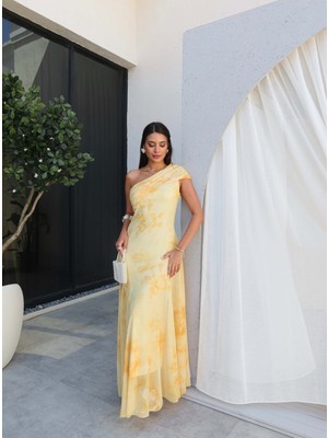 Tek Omuz Batik Desen Elbise