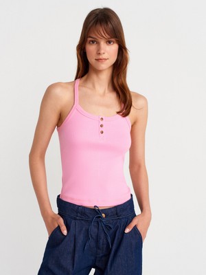 21106 Düğme Detaylı Askılı Atlet-Pembe