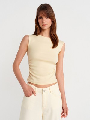 21054 Büzgülü Basic T-Shirt-Açık Sarı