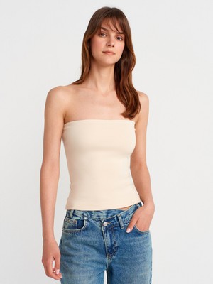 Dilvin 21103 Straplez Top Kadın Taş Renk %80 Pamuk %15 Polyester %5 Elastan Kumaşlı Şık Bluz