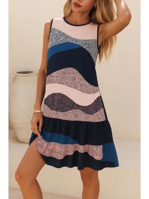 Defy Moda Kadın Kolsuz Sırttan Bağlamalı Fırfırlı Leopar Desenli Dalgıç Elbise