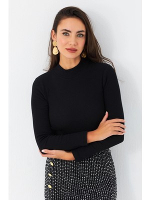 Kadın Siyah Kaşkorse Basic Bluz AYD389