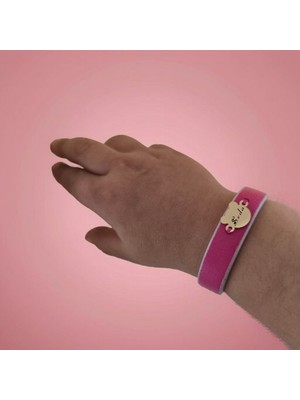 Archin Seda İsmine Özel Doğal Pembe Derili Ayıcık Motifli 14 Ayar Altın Plakalı Hediye Bileklik-458İsim