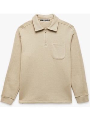 Koton Şardonlu Cep Detaylı Uzun Kollu Fermuarlı Polo Yaka Sweatshirt