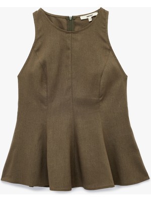 Koton Bol Kalıp Kolsuz Bisiklet Yaka Keten Peplum Bluz