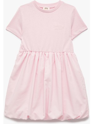 Koton Pamuklu Kısa Kollu Bisiklet Yaka Balon Etekli Elbise