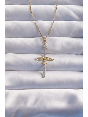 316L Çelik Zincir Gold Renkli Zirkon Taşlı Anka Kuşu Kolye