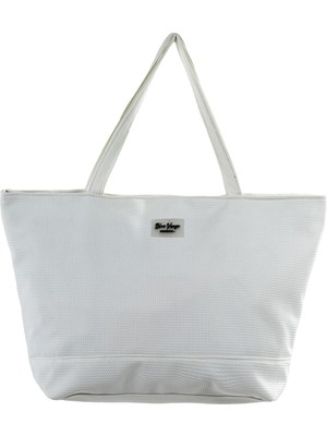 REMSA Yumuşak Deri Dokulu Plaj Çantası 5555 Beyaz