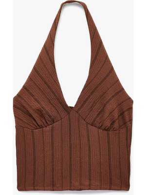 Koton Çizgili Kolsuz Halter Yaka Bluz