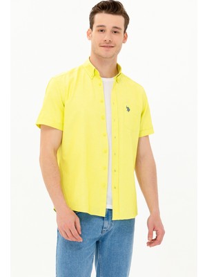 U.S. Polo Assn. Erkek Neon Sarı Kısa Kollu Gömlek 50262942-VR168