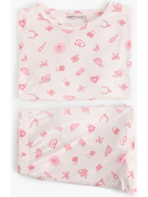 Koton Kısa Kollu Bisiklet Yaka Baskılı Rahat Kalıp Şortlu Pijama Takımı