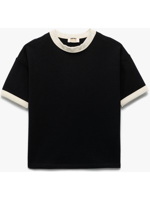 Koton Pamuklu Kısa Kollu Ribanalı Biyeli Bisiklet Yaka Oversize Tişört