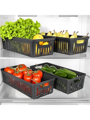 4 Adet Buzdolabı Düzenleyici Sepet - Dolap Içi Meyve Sebze Düzenleyici Organizer Saklama Kabı Siyah