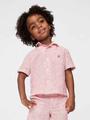 Gap Erkek Bebek Kırmızı Keten-Pamuk Karışımlı Cabana Gömlek