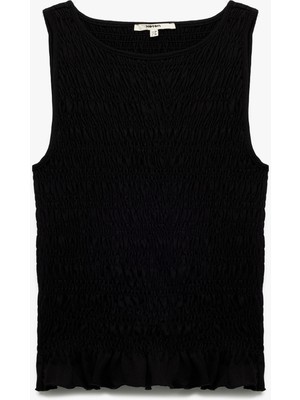 Koton Pamuklu Bürümcük Kumaş Slim Fit Bisiklet Yaka Kolsuz Bluz