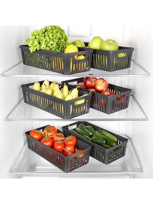 6 Adet Buzdolabı Düzenleyici Sepet - Dolap Içi Meyve Sebze Düzenleyici Organizer Saklama Kabı Siyah