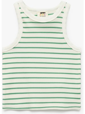 Koton Pamuklu Bisiklet Yaka Kaşkorse Çizgili Crop Atlet